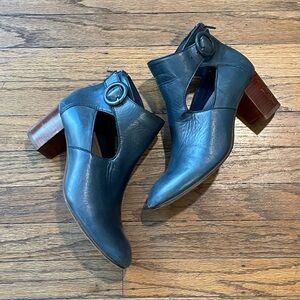 Blue Ankle Boots with Chunky Heel and Cut-Out Design